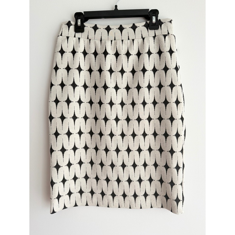 Renee C Women Black White Geometric Diamond Knit Pencil Skirt Made in USA Size S